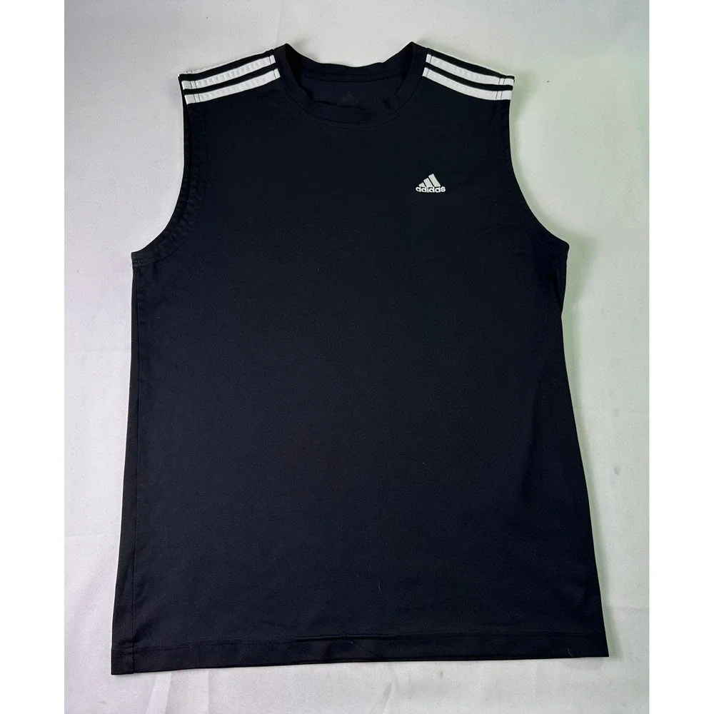 Adidas Sleeveless Shirt Black 3-Stripe Performance Workout Tank Top Men's‎ Small